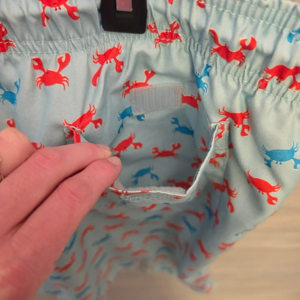 Land's End Men's Light Blue Multicolor Crab Print Swim Trunks Size XXL(44-46) GC